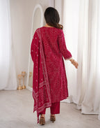 Skylee Viscose Bandhani Straight 3 Piece Kurta Set For Woman