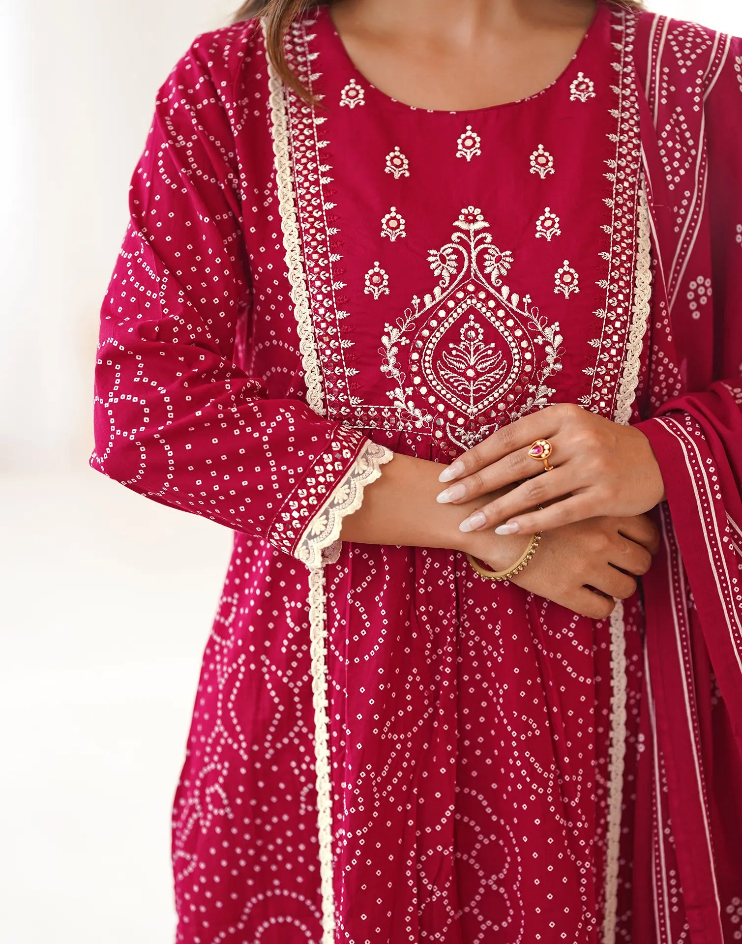 Skylee Viscose Bandhani Straight 3 Piece Kurta Set For Woman