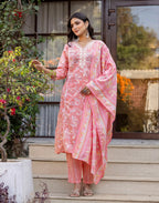 Skylee Cotton Printed Straight 3 Piece Kurta Set For Woman