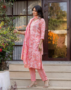 Skylee Cotton Printed Straight 3 Piece Kurta Set For Woman