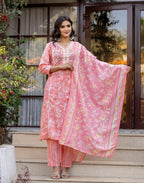 Skylee Cotton Printed Straight 3 Piece Kurta Set For Woman