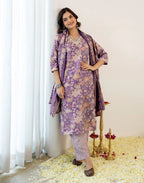 Skylee Viscose Printed Straight 3 Piece Kurta Set For Woman