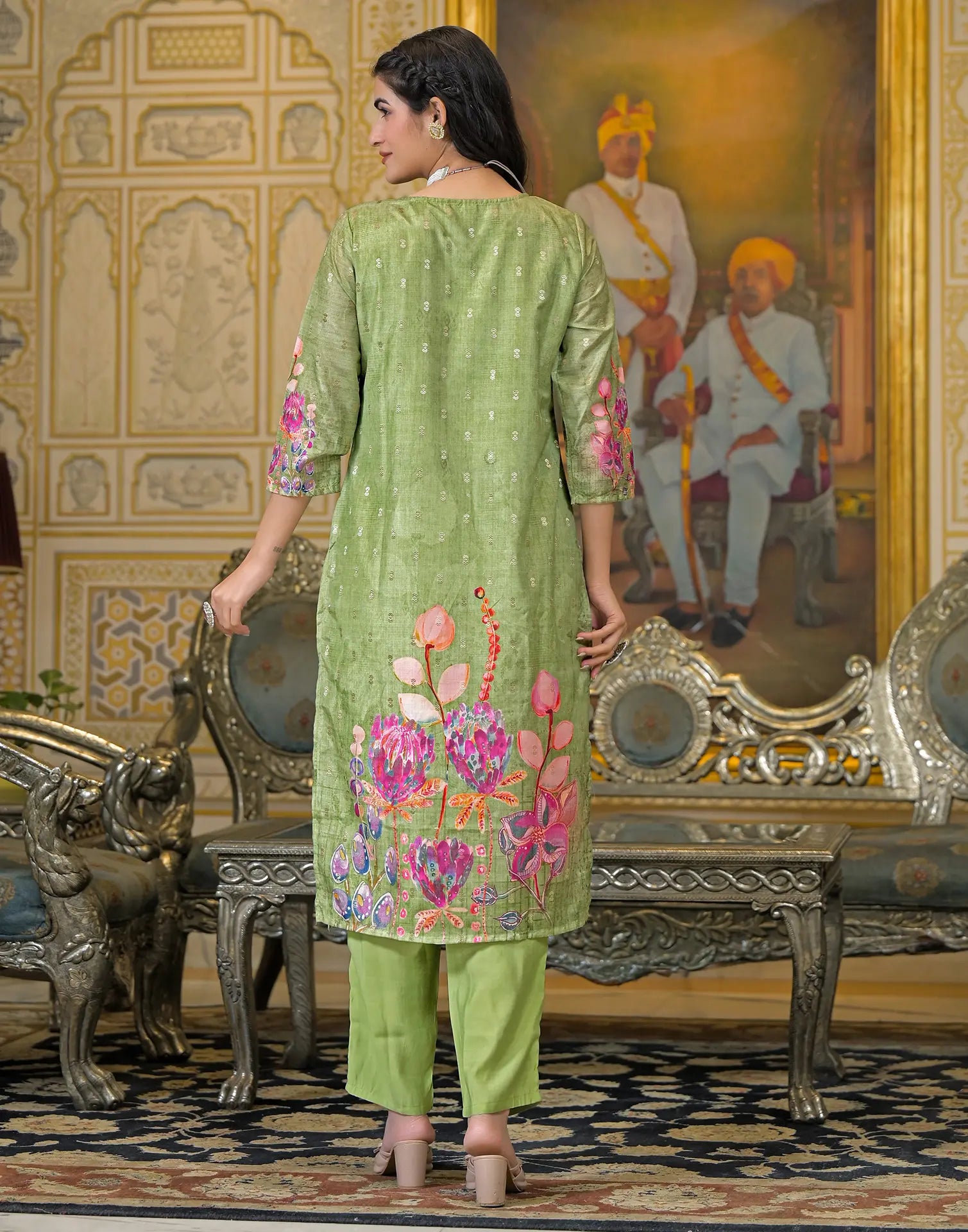 Silk Weaving Straight Round Neck Kurta with Pant & Dupatta