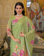 Silk Weaving Straight Round Neck Kurta with Pant & Dupatta