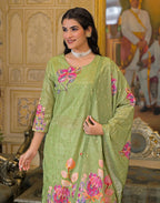 Silk Weaving Straight Round Neck Kurta with Pant & Dupatta