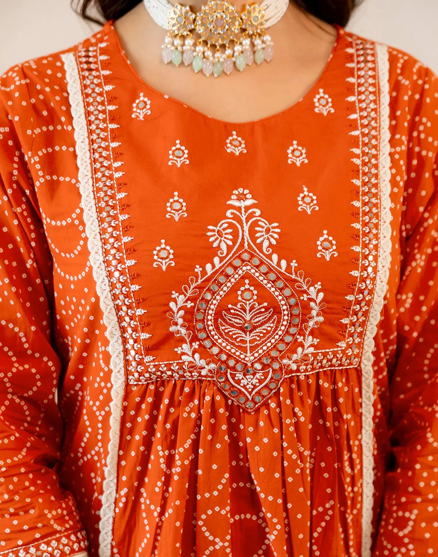 Skylee Viscose Bandhani Straight 3 Piece Kurta Set For Woman