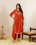 Skylee Viscose Bandhani Straight 3 Piece Kurta Set For Woman