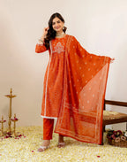 Skylee Viscose Bandhani Straight 3 Piece Kurta Set For Woman