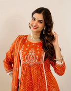 Skylee Viscose Bandhani Straight 3 Piece Kurta Set For Woman