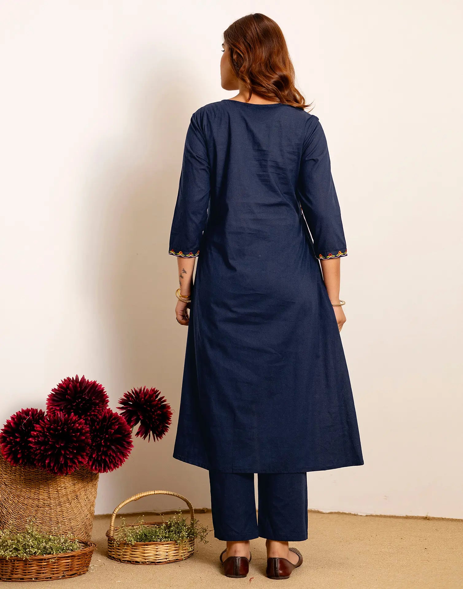 Skylee Cotton Embroidered Straight 3 Piece Kurta Set For Woman