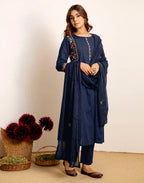 Skylee Cotton Embroidered Straight 3 Piece Kurta Set For Woman