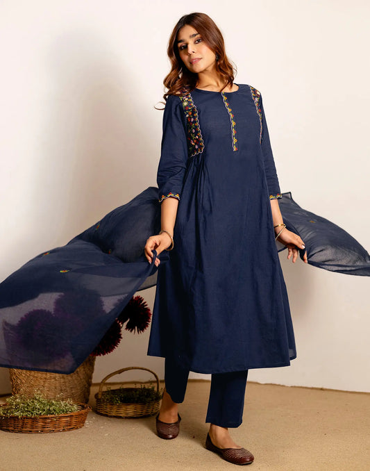 Cotton Embroidered Straight 3 Piece Kurta Set
