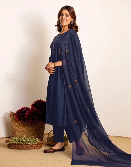 Cotton Embroidered Straight 3 Piece Kurta Set