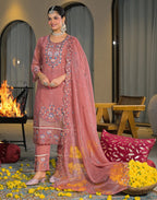 Skylee Chiffon Embroidered Straight 3 Piece Kurta Set For Woman
