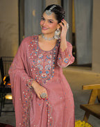 Skylee Chiffon Embroidered Straight 3 Piece Kurta Set For Woman