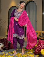 Skylee Silk Embroidered Straight 3 Piece Kurta Set For Woman