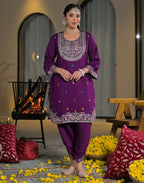 Skylee Silk Embroidered Straight 3 Piece Kurta Set For Woman