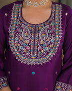 Skylee Silk Embroidered Straight 3 Piece Kurta Set For Woman