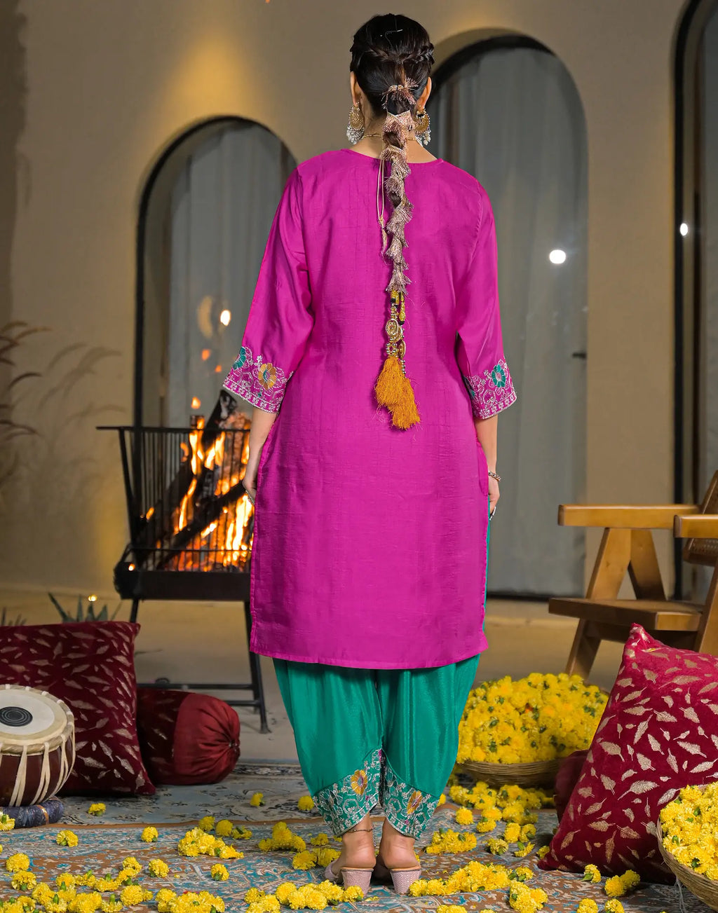 Skylee Silk Embroidered Straight 3 Piece Kurta Set For Woman