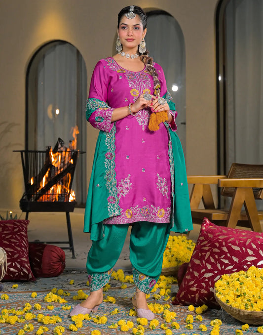 Silk Embroidered Straight 3 Piece Kurta Set