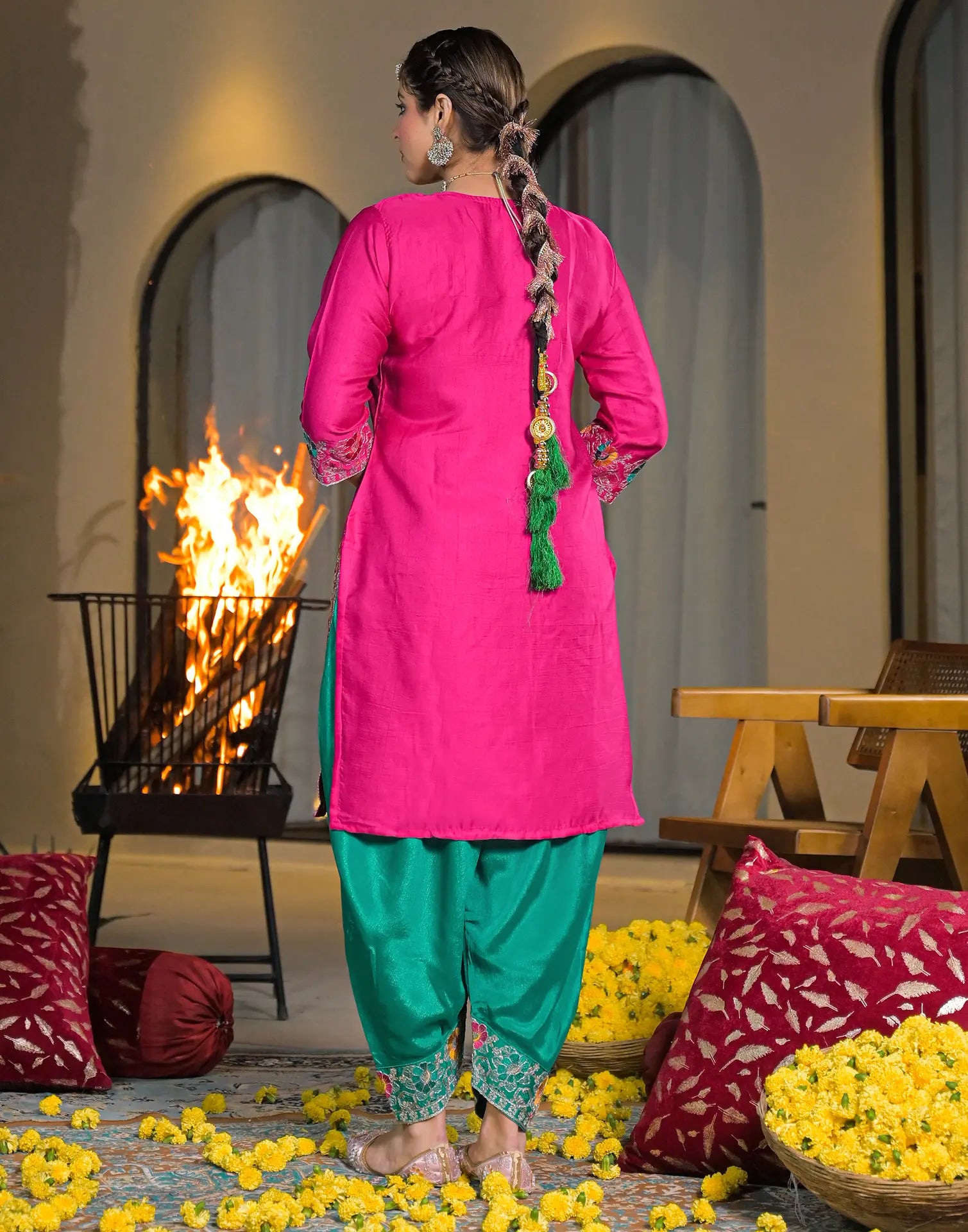 Skylee Silk Embroidered Straight 3 Piece Kurta Set For Woman