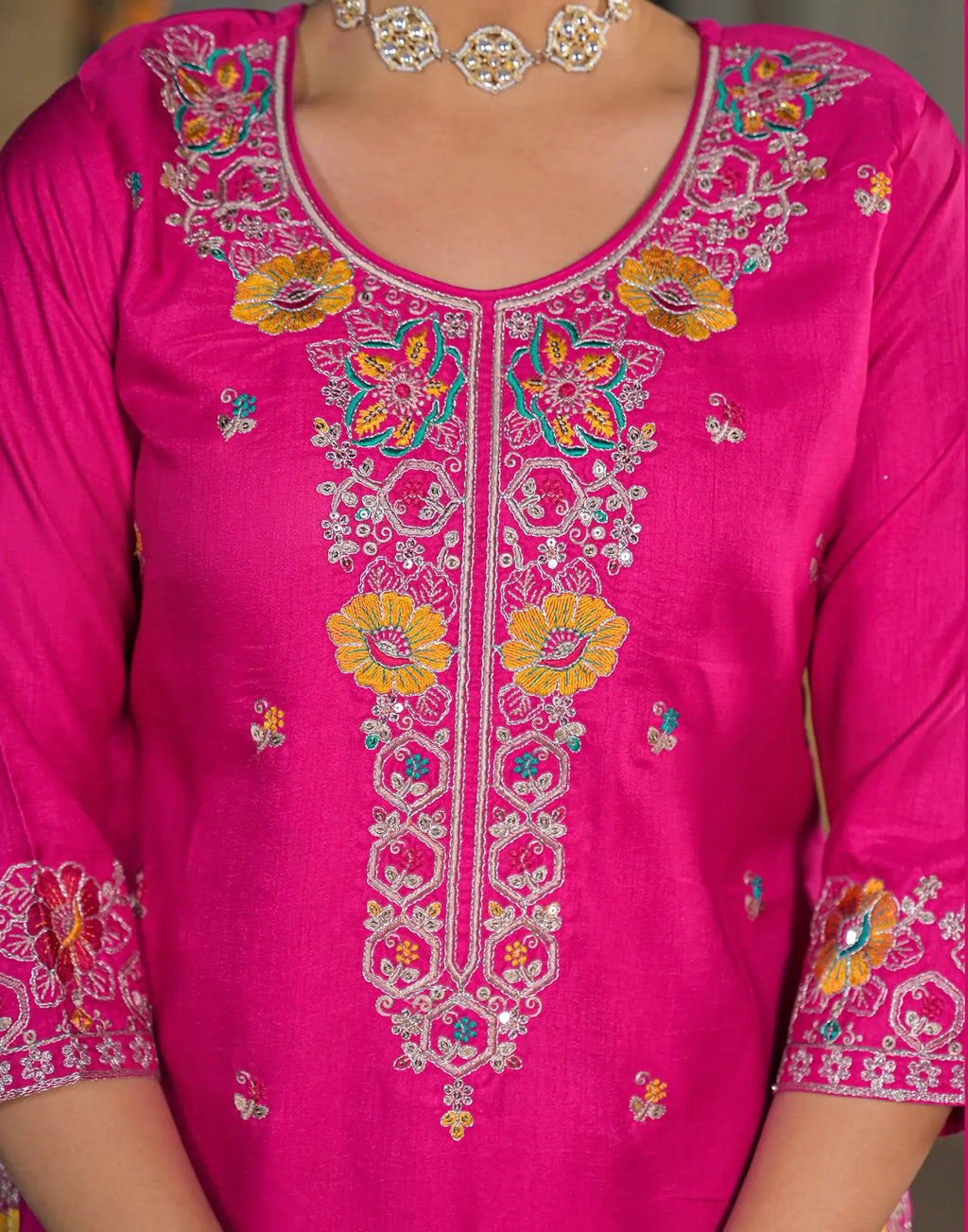Skylee Silk Embroidered Straight 3 Piece Kurta Set For Woman