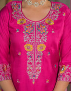 Skylee Silk Embroidered Straight 3 Piece Kurta Set For Woman