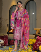 Skylee Chiffon Embroidered Straight 3 Piece Kurta Set For Woman