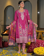 Skylee Chiffon Embroidered Straight 3 Piece Kurta Set For Woman