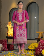 Skylee Chiffon Embroidered Straight 3 Piece Kurta Set For Woman