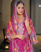 Skylee Chiffon Embroidered Straight 3 Piece Kurta Set For Woman