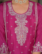 Skylee Chiffon Embroidered Straight 3 Piece Kurta Set For Woman
