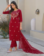 Skylee Chinnon Embroidered Straight 3 Piece Kurta Set For Woman