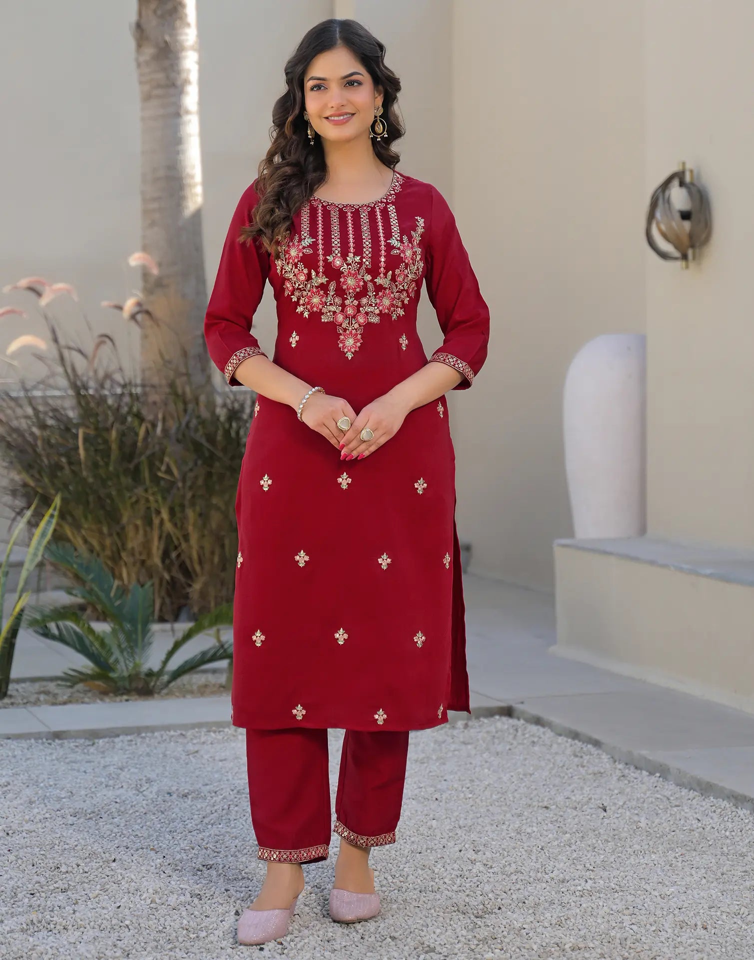 Skylee Chinnon Embroidered Straight 3 Piece Kurta Set For Woman