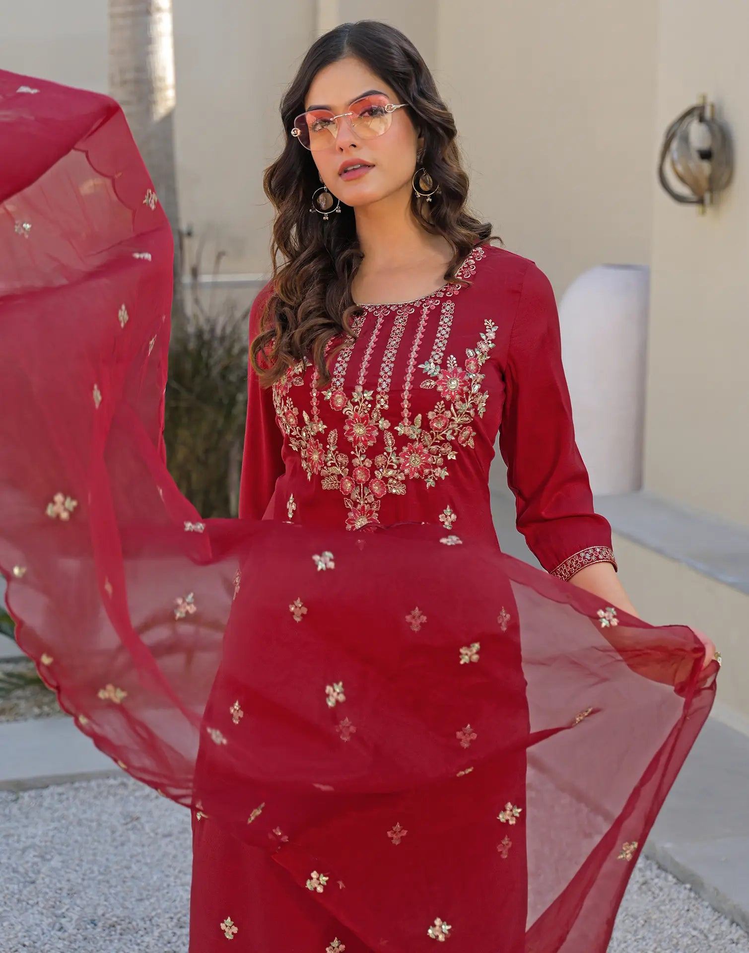 Skylee Chinnon Embroidered Straight 3 Piece Kurta Set For Woman