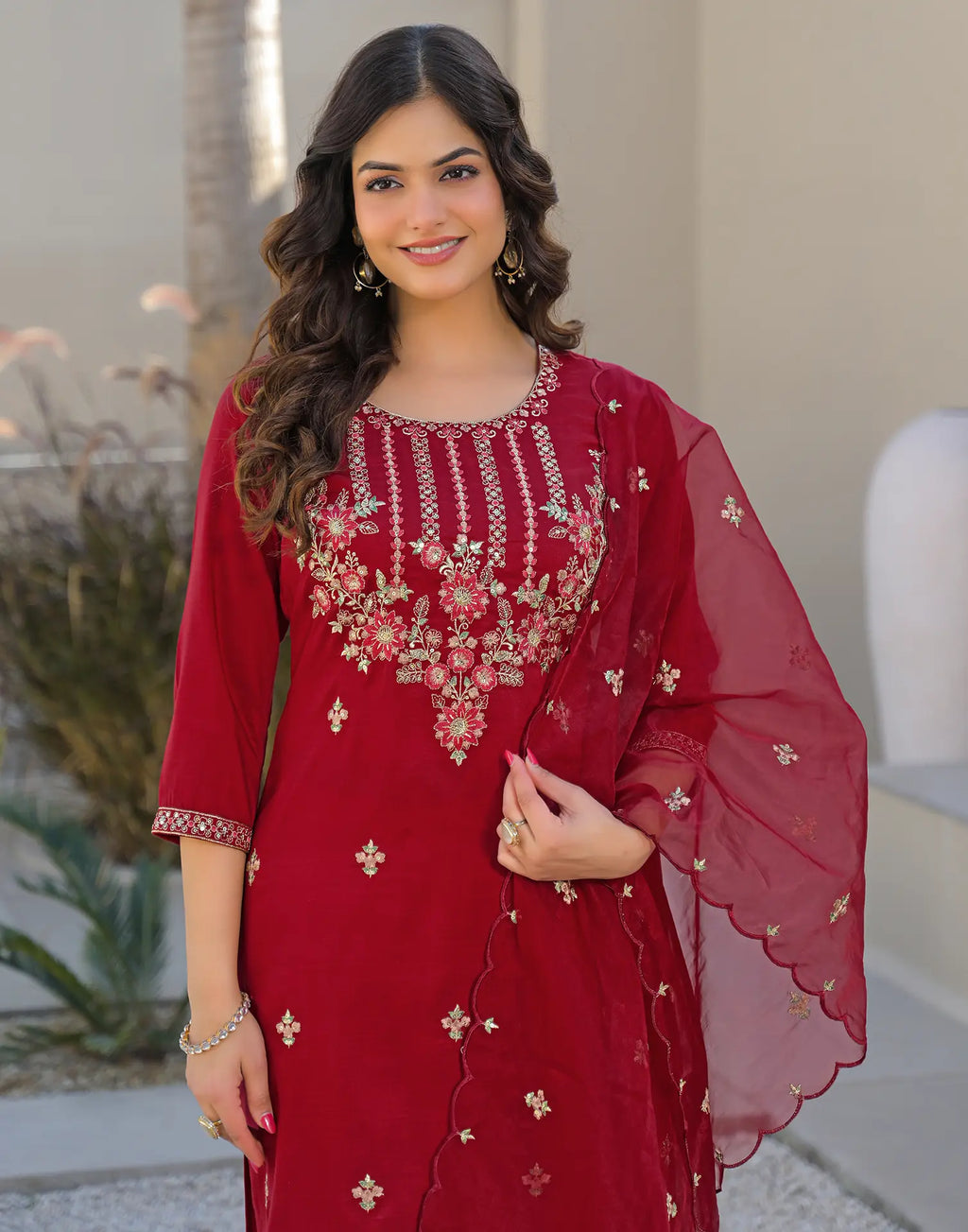 Skylee Chinnon Embroidered Straight 3 Piece Kurta Set For Woman