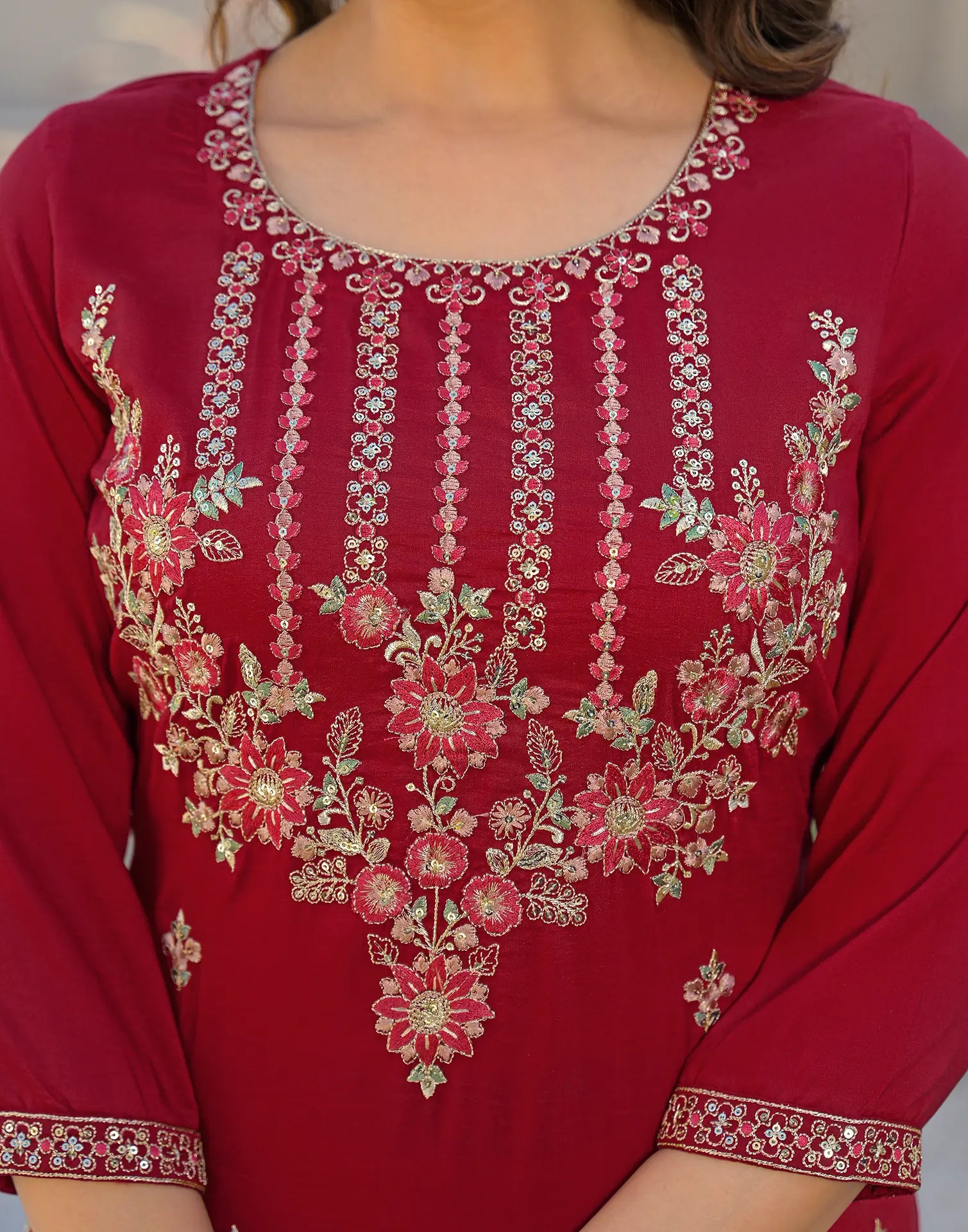 Skylee Chinnon Embroidered Straight 3 Piece Kurta Set For Woman