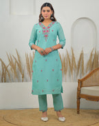 Skylee Cotton Embroidered Straight 3 Piece Kurta Set For Woman