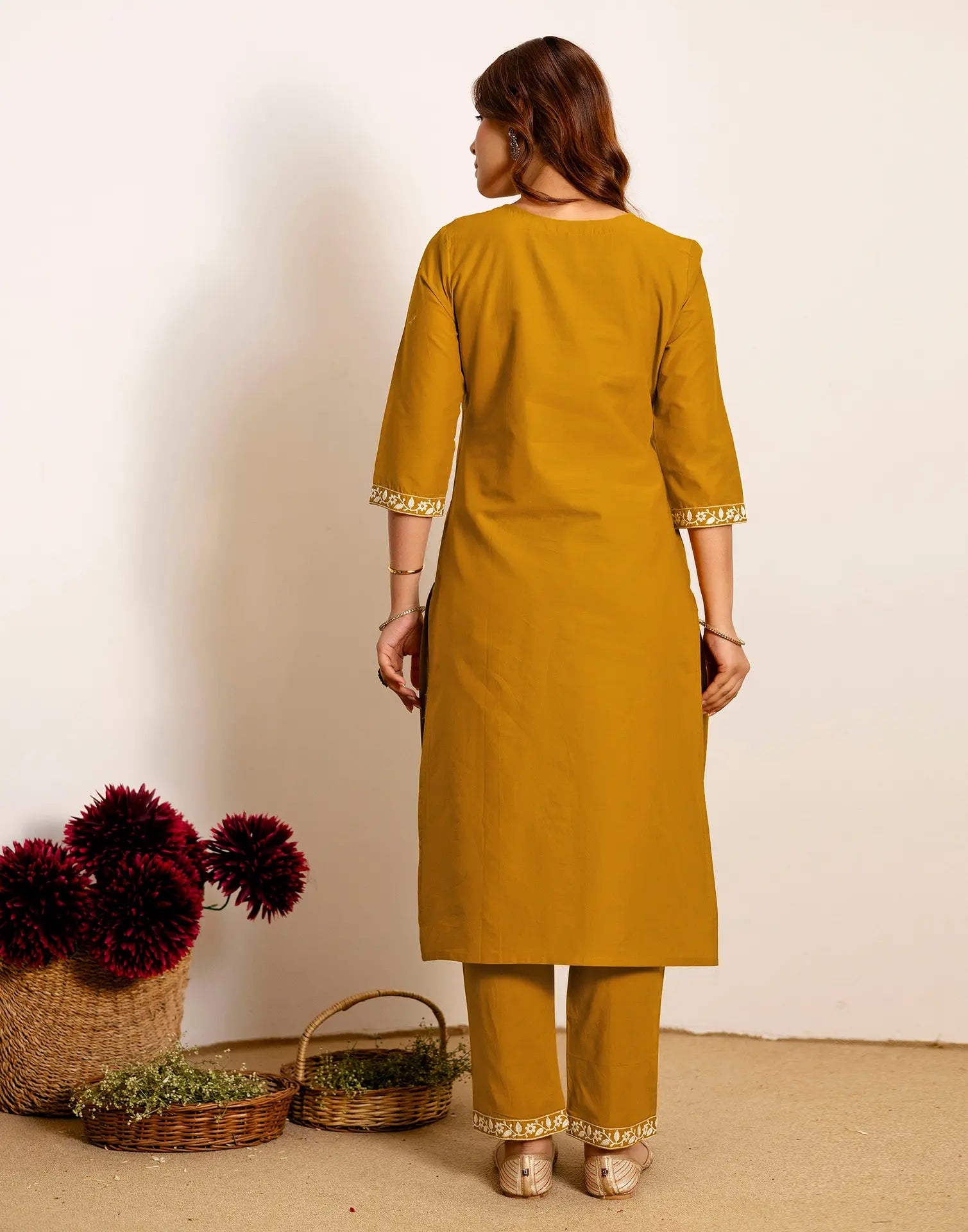 Skylee Cotton Embroidered Straight 3 Piece Kurta Set For Woman