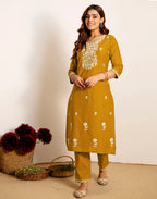 Skylee Cotton Embroidered Straight 3 Piece Kurta Set For Woman