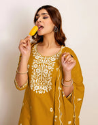 Skylee Cotton Embroidered Straight 3 Piece Kurta Set For Woman