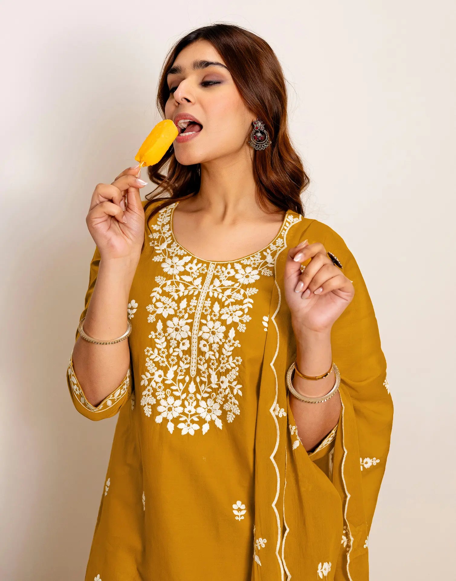 Skylee Cotton Embroidered Straight 3 Piece Kurta Set For Woman