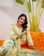 Skylee Linen Printed Straight 3 Piece Kurta Set For Woman