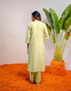 Skylee Linen Printed Straight 3 Piece Kurta Set For Woman