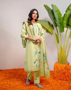 Skylee Linen Printed Straight 3 Piece Kurta Set For Woman