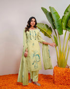 Skylee Linen Printed Straight 3 Piece Kurta Set For Woman