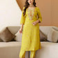 Yellow Silk Embroidered Straight Kurta Set with Pant & Dupatta for Women under 1299