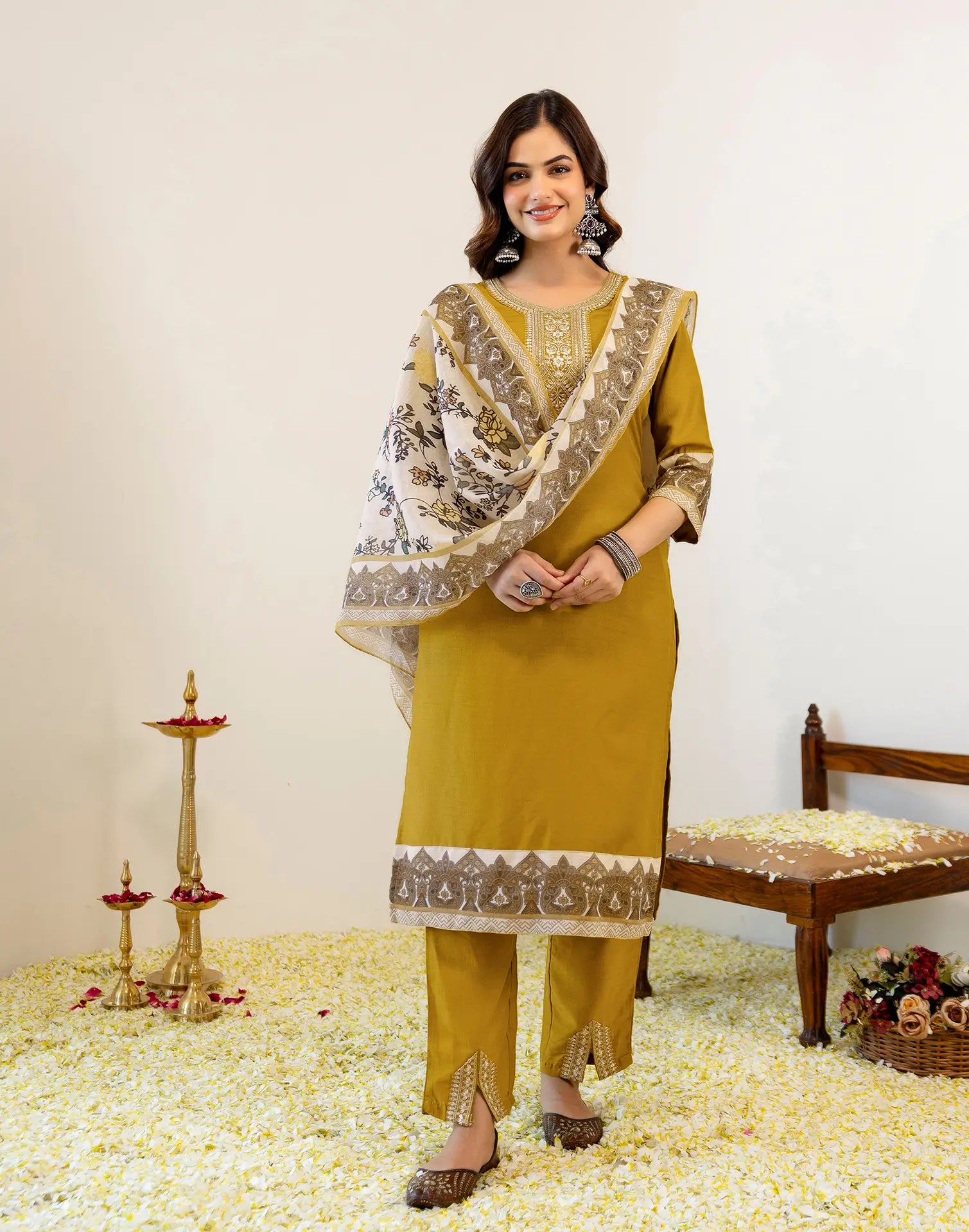 Skylee Chinnon Sequins Work Straight 3 Piece Kurta Set For Woman