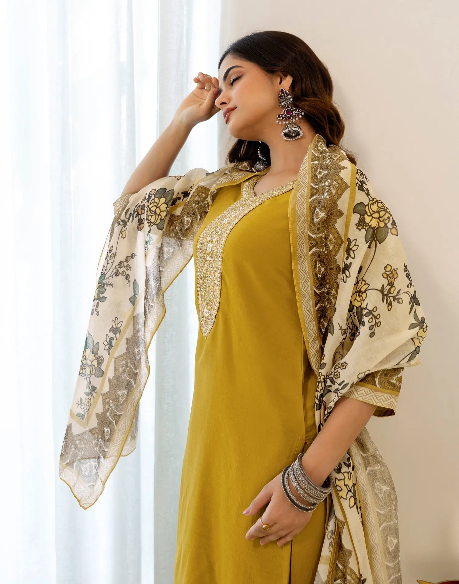 Skylee Chinnon Sequins Work Straight 3 Piece Kurta Set For Woman