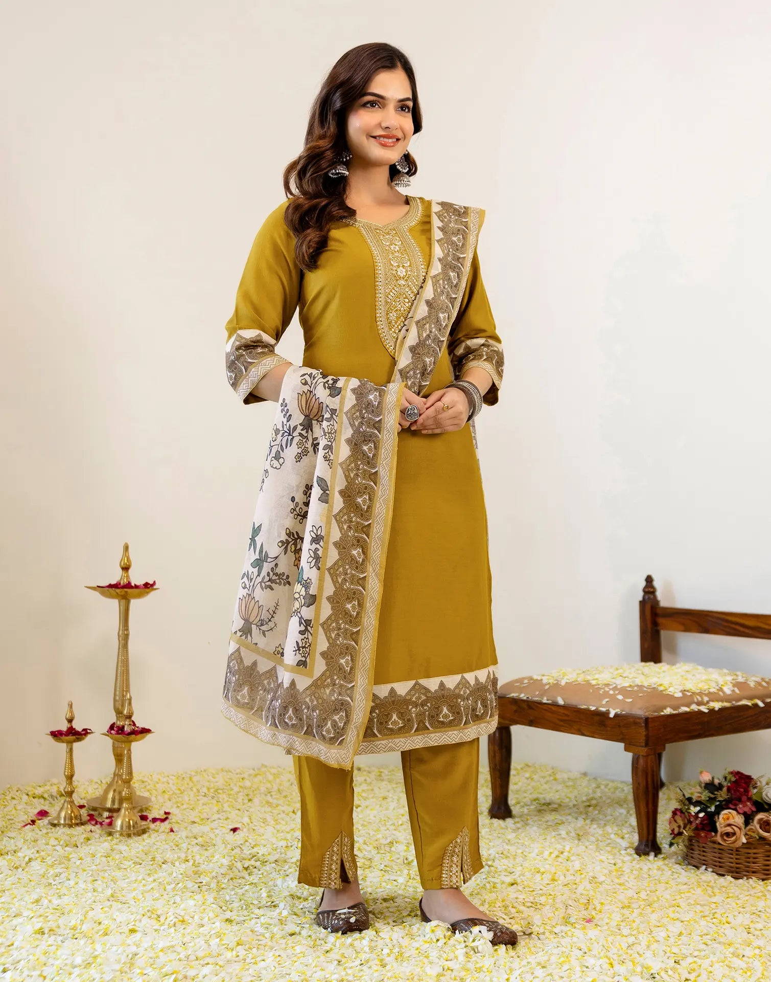 Skylee Chinnon Sequins Work Straight 3 Piece Kurta Set For Woman